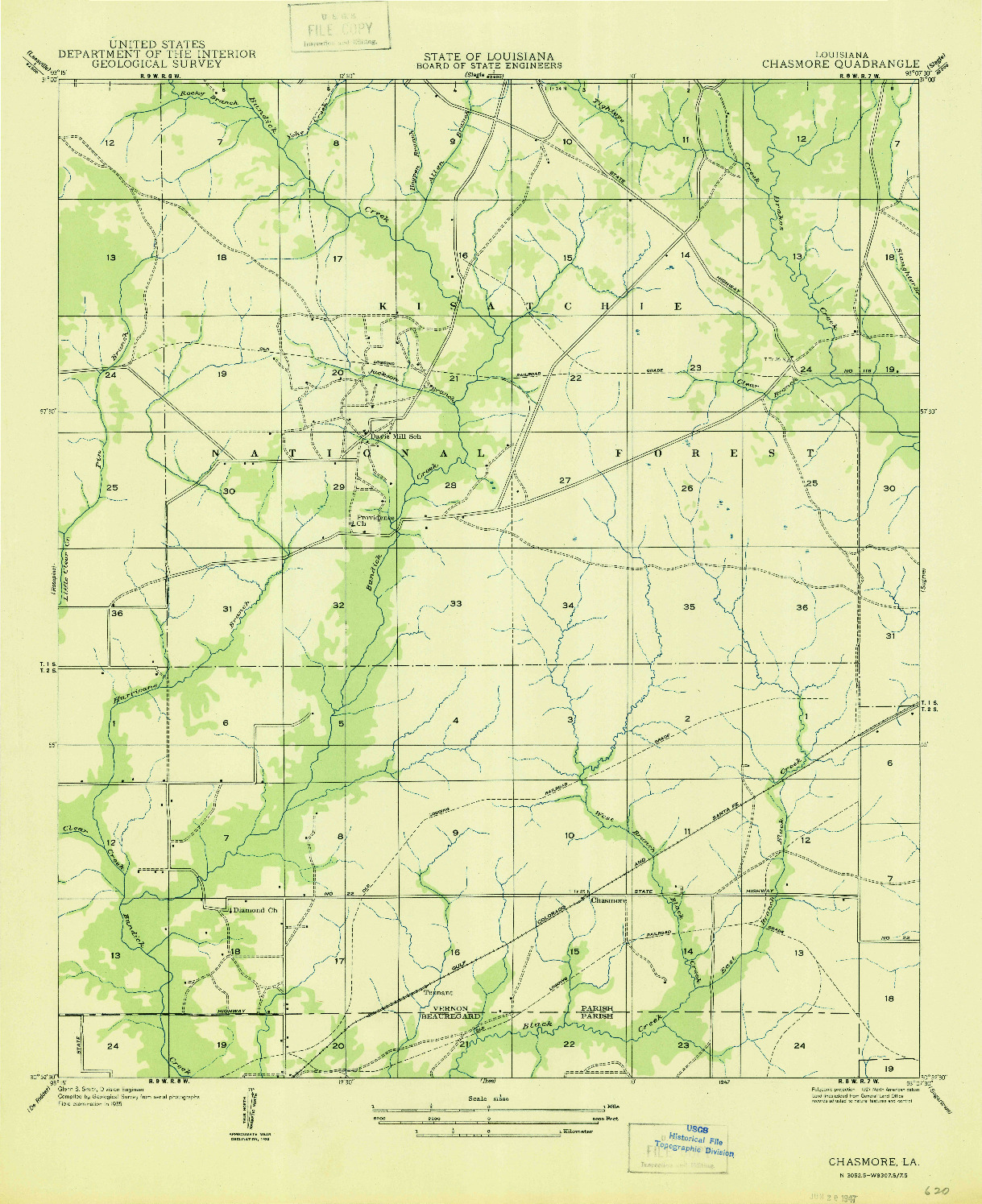 USGS 1:31680-SCALE QUADRANGLE FOR CHASMORE, LA 1947