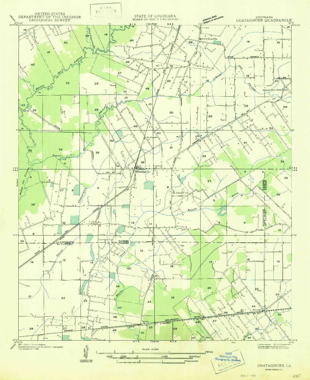 USGS 1:31680-SCALE QUADRANGLE FOR CHATAIGNIER, LA 1947