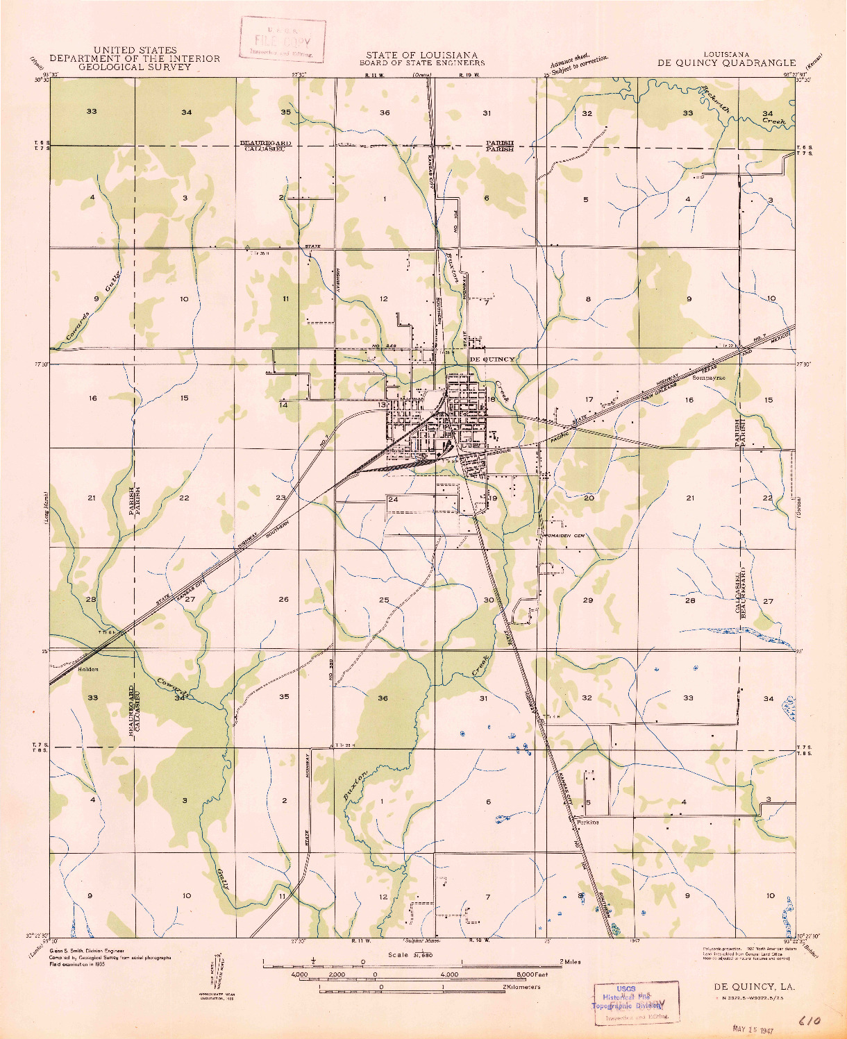 USGS 1:31680-SCALE QUADRANGLE FOR DEQUINCY, LA 1947