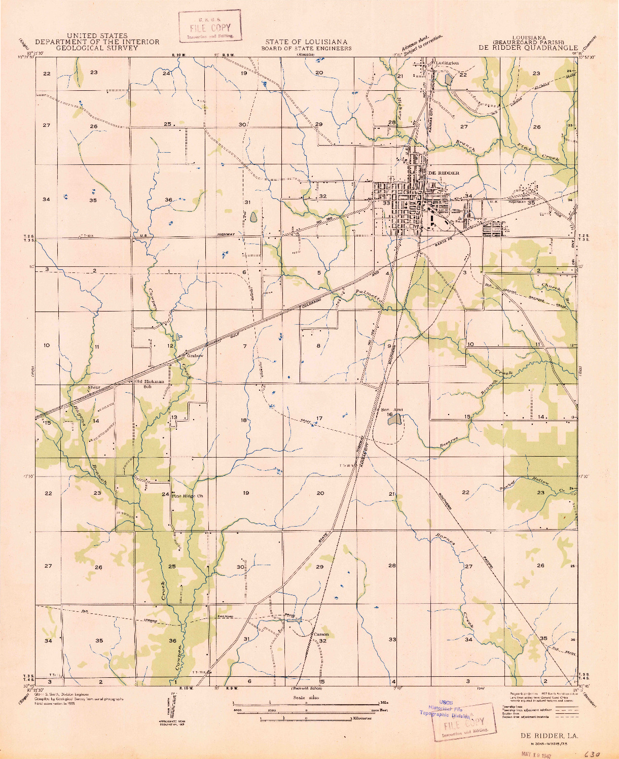 USGS 1:31680-SCALE QUADRANGLE FOR DERIDDER, LA 1947