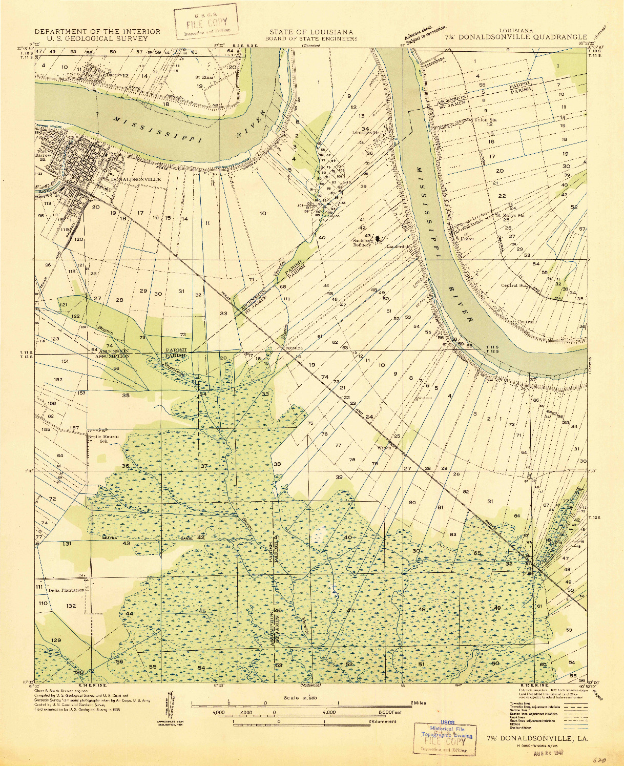 USGS 1:31680-SCALE QUADRANGLE FOR DONALDSONVILLE, LA 1947