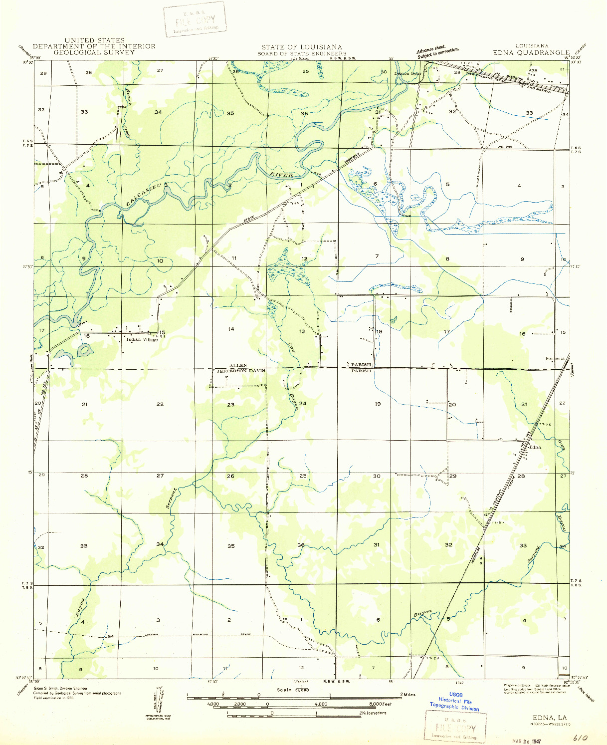 USGS 1:31680-SCALE QUADRANGLE FOR EDNA, LA 1947