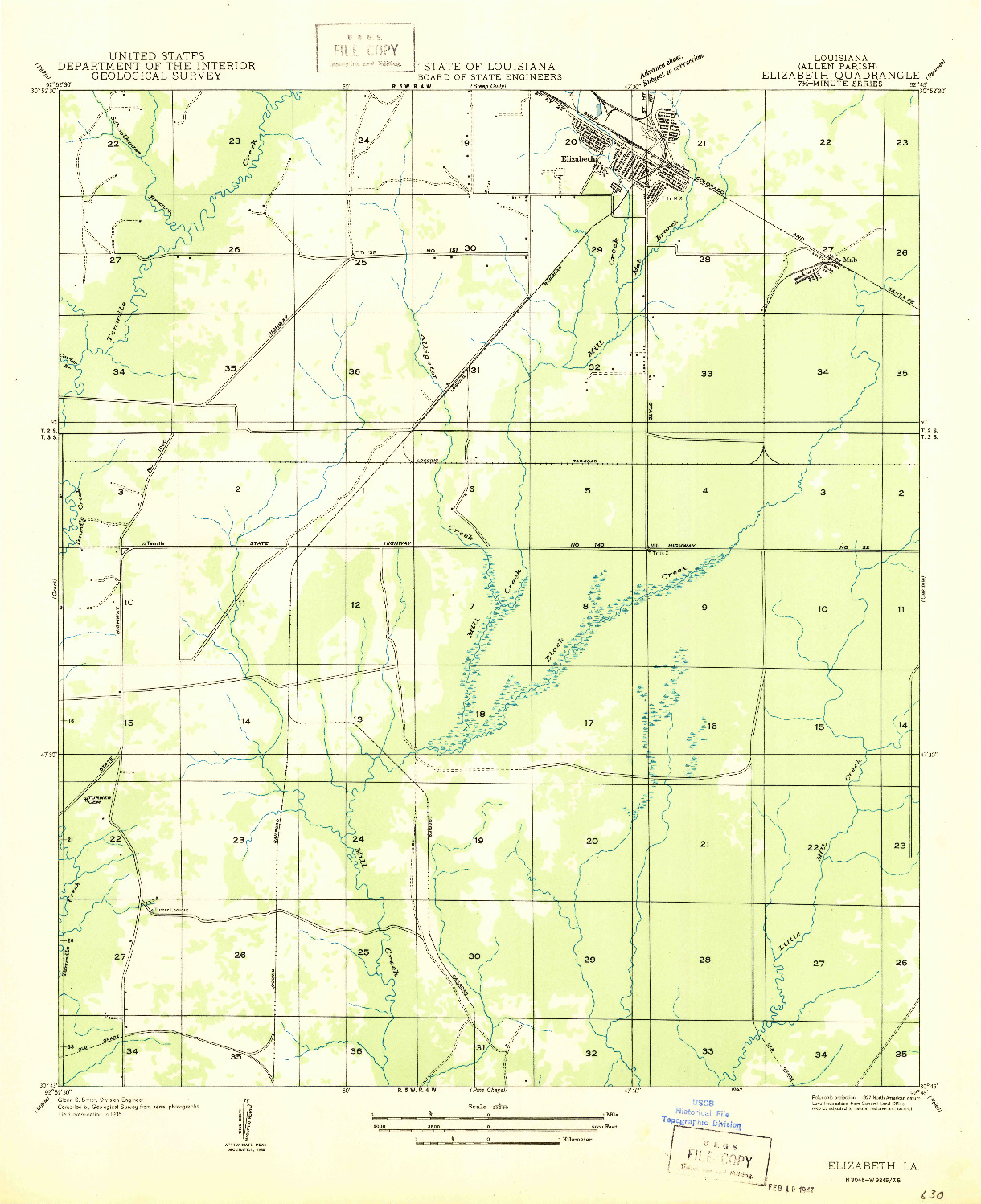 USGS 1:31680-SCALE QUADRANGLE FOR ELIZABETH, LA 1947