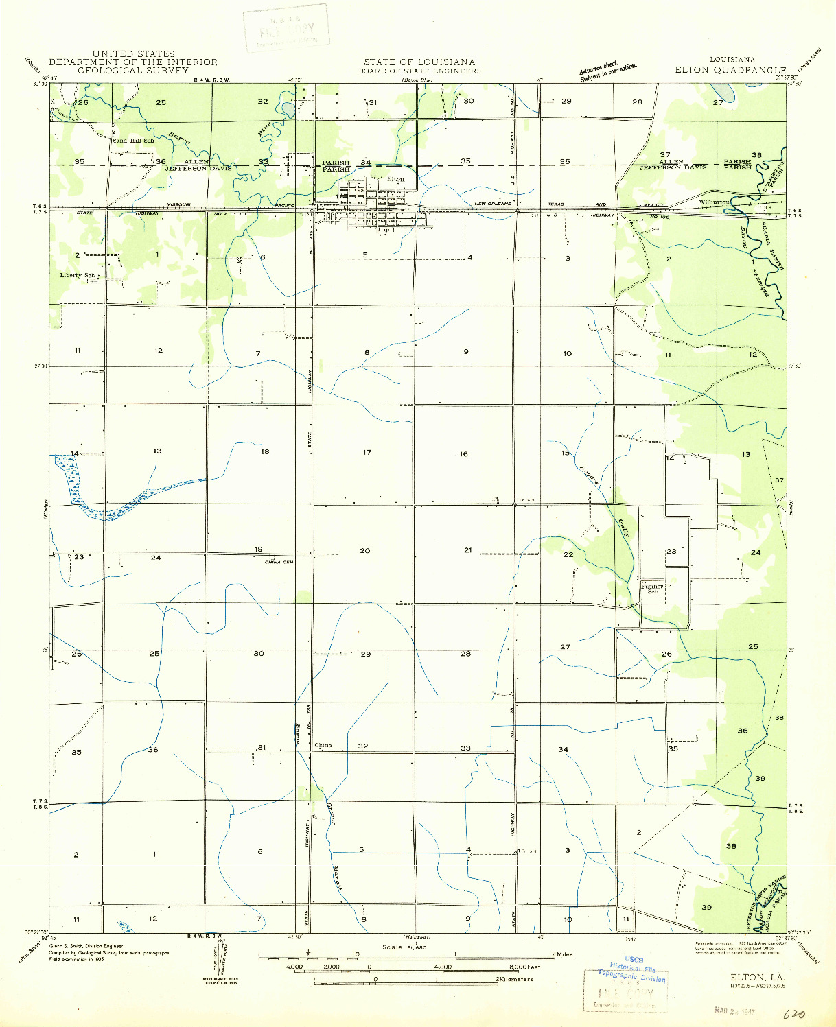 USGS 1:31680-SCALE QUADRANGLE FOR ELTON, LA 1947