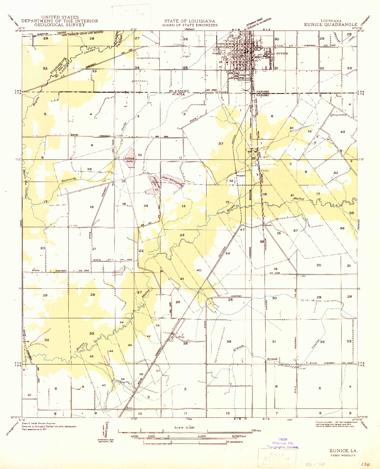 USGS 1:31680-SCALE QUADRANGLE FOR EUNICE, LA 1947