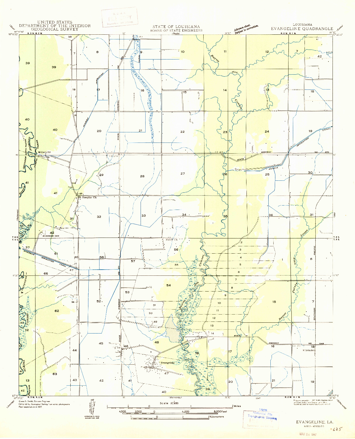 USGS 1:31680-SCALE QUADRANGLE FOR EVANGELINE, LA 1947