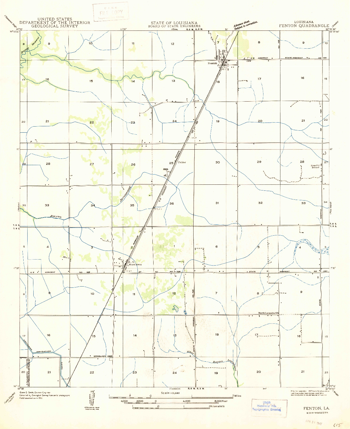 USGS 1:31680-SCALE QUADRANGLE FOR FENTON, LA 1947