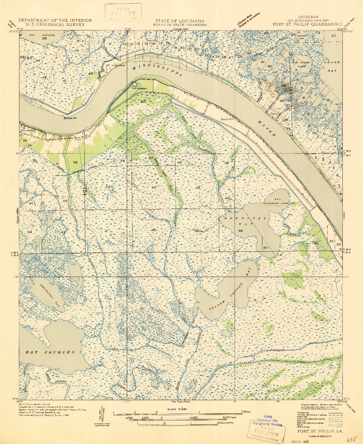 USGS 1:31680-SCALE QUADRANGLE FOR FORT ST. PHILIP, LA 1947