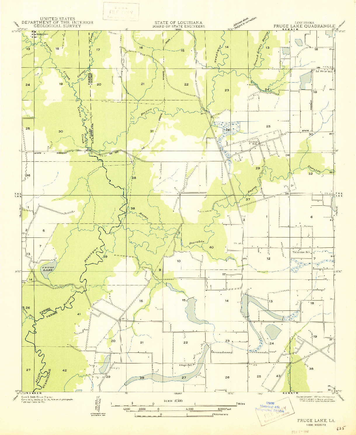 USGS 1:31680-SCALE QUADRANGLE FOR FRUGE LAKE, LA 1947