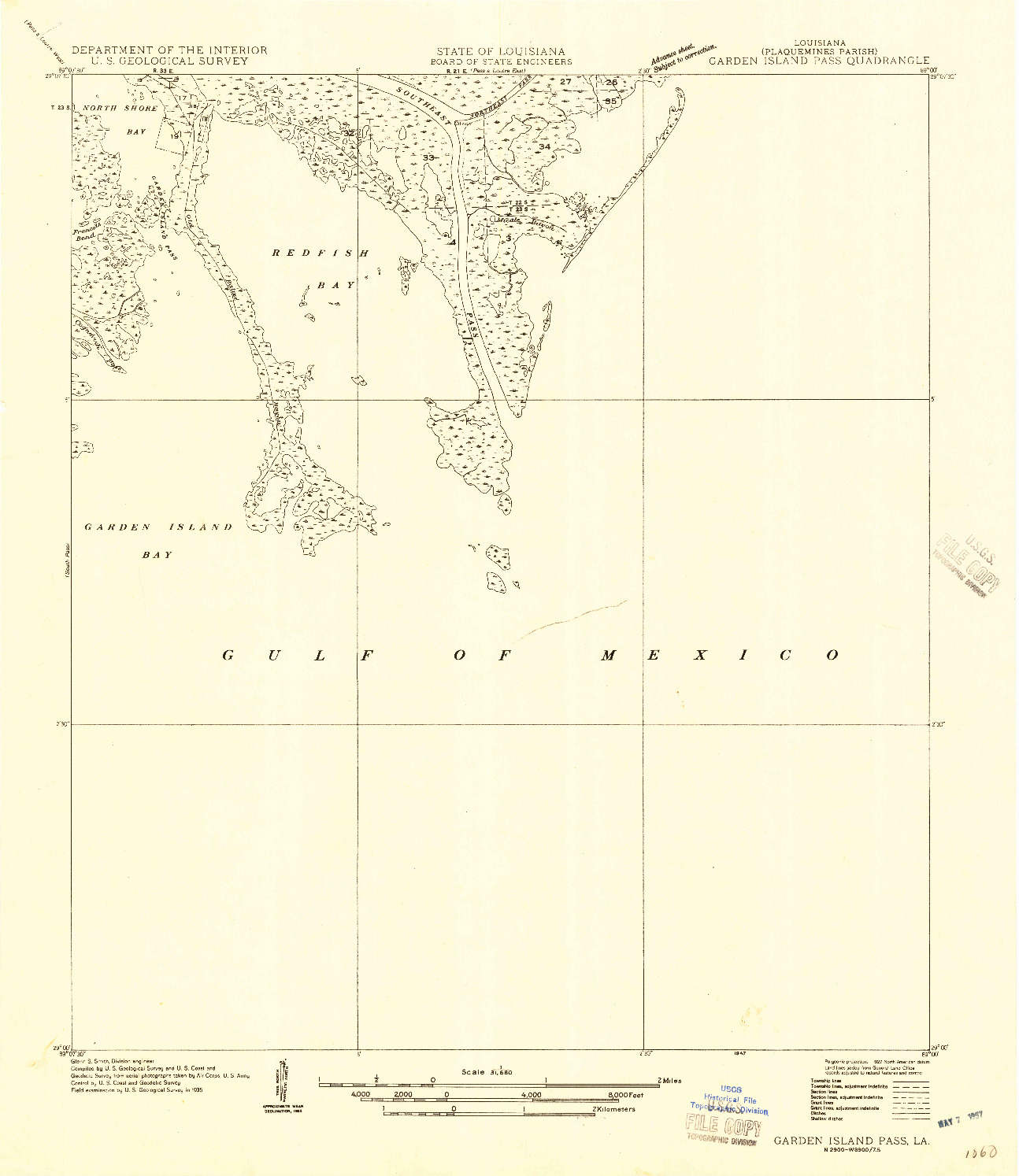 USGS 1:31680-SCALE QUADRANGLE FOR GARDEN ISLAND PASS, LA 1947