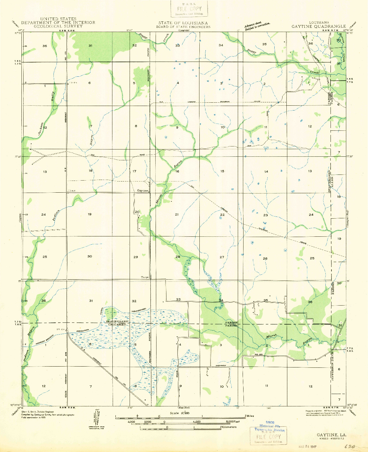 USGS 1:31680-SCALE QUADRANGLE FOR GAYTINE, LA 1947