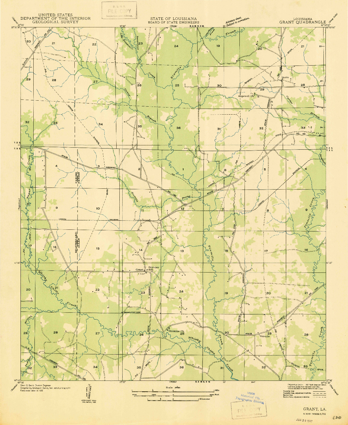 USGS 1:31680-SCALE QUADRANGLE FOR GRANT, LA 1947