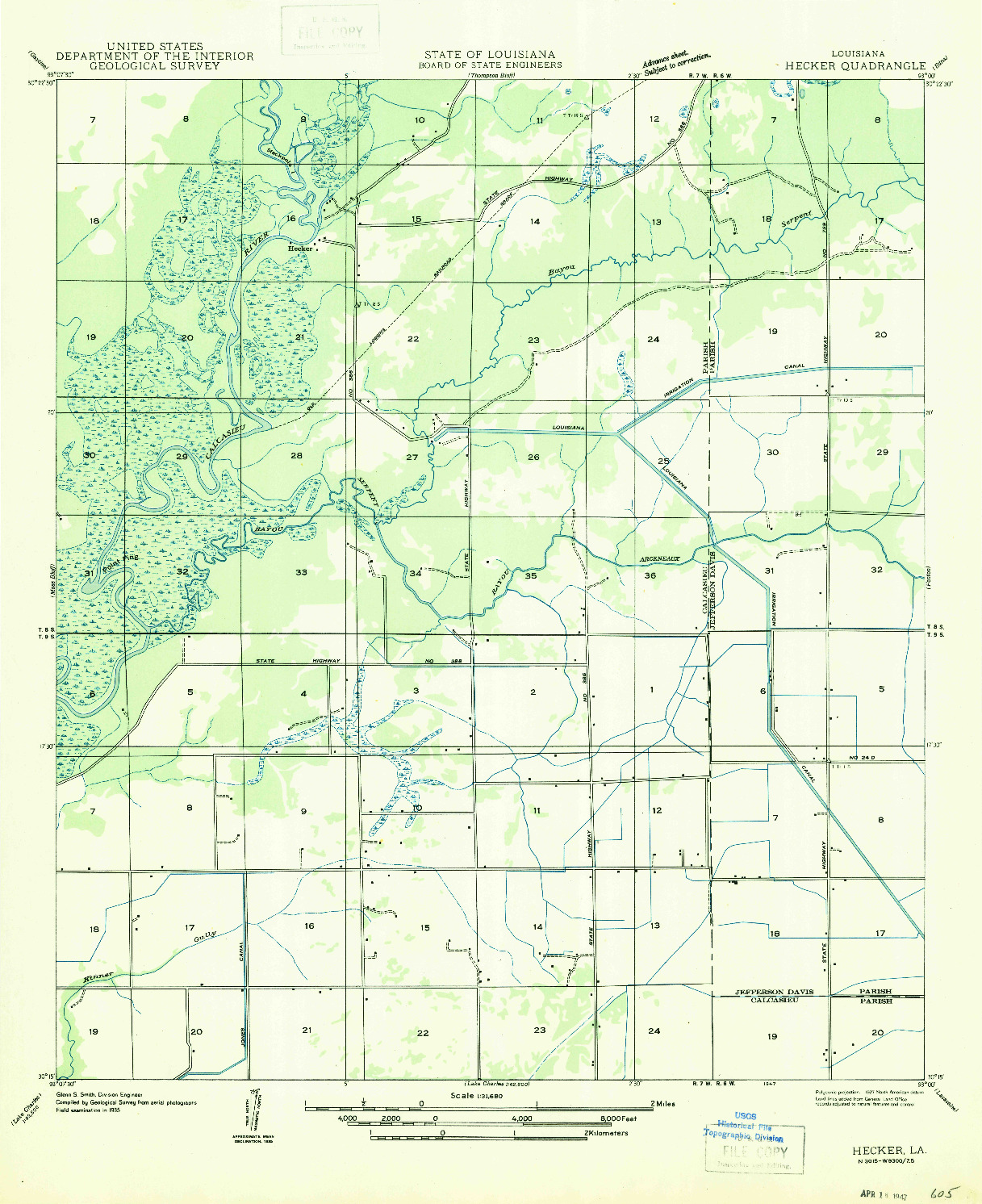 USGS 1:31680-SCALE QUADRANGLE FOR HECKER, LA 1947