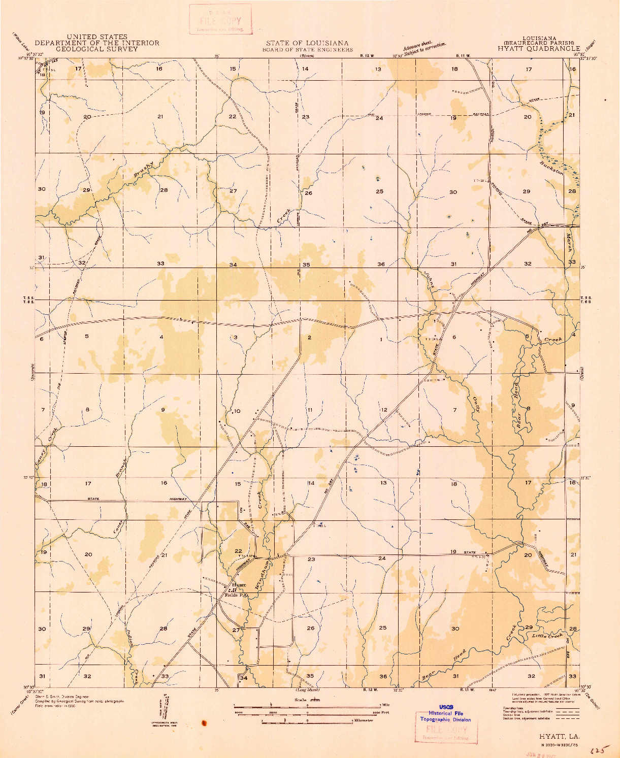 USGS 1:31680-SCALE QUADRANGLE FOR HYATT, LA 1947