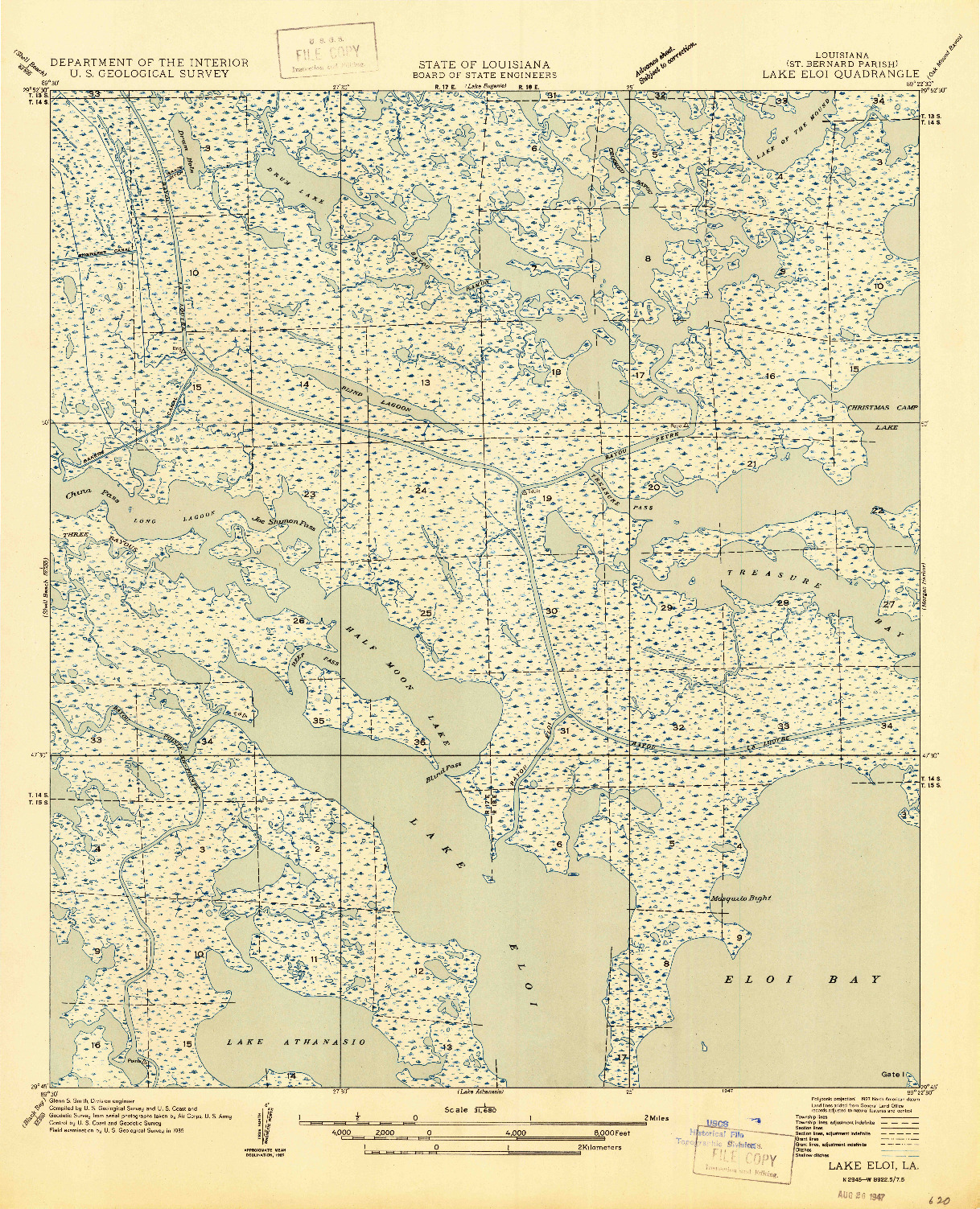 USGS 1:31680-SCALE QUADRANGLE FOR LAKE ELOI, LA 1947