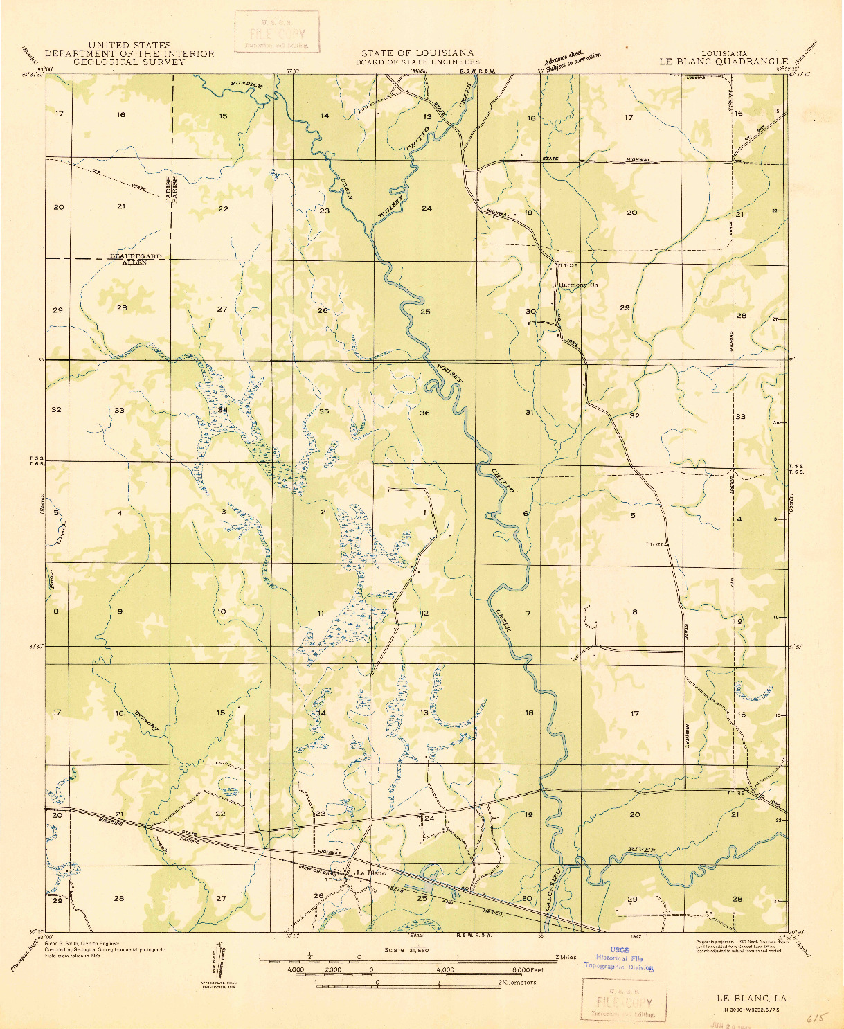USGS 1:31680-SCALE QUADRANGLE FOR LE BLANC, LA 1947