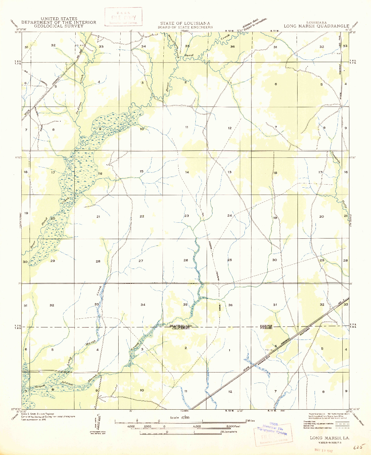 USGS 1:31680-SCALE QUADRANGLE FOR LONG MARSH, LA 1947
