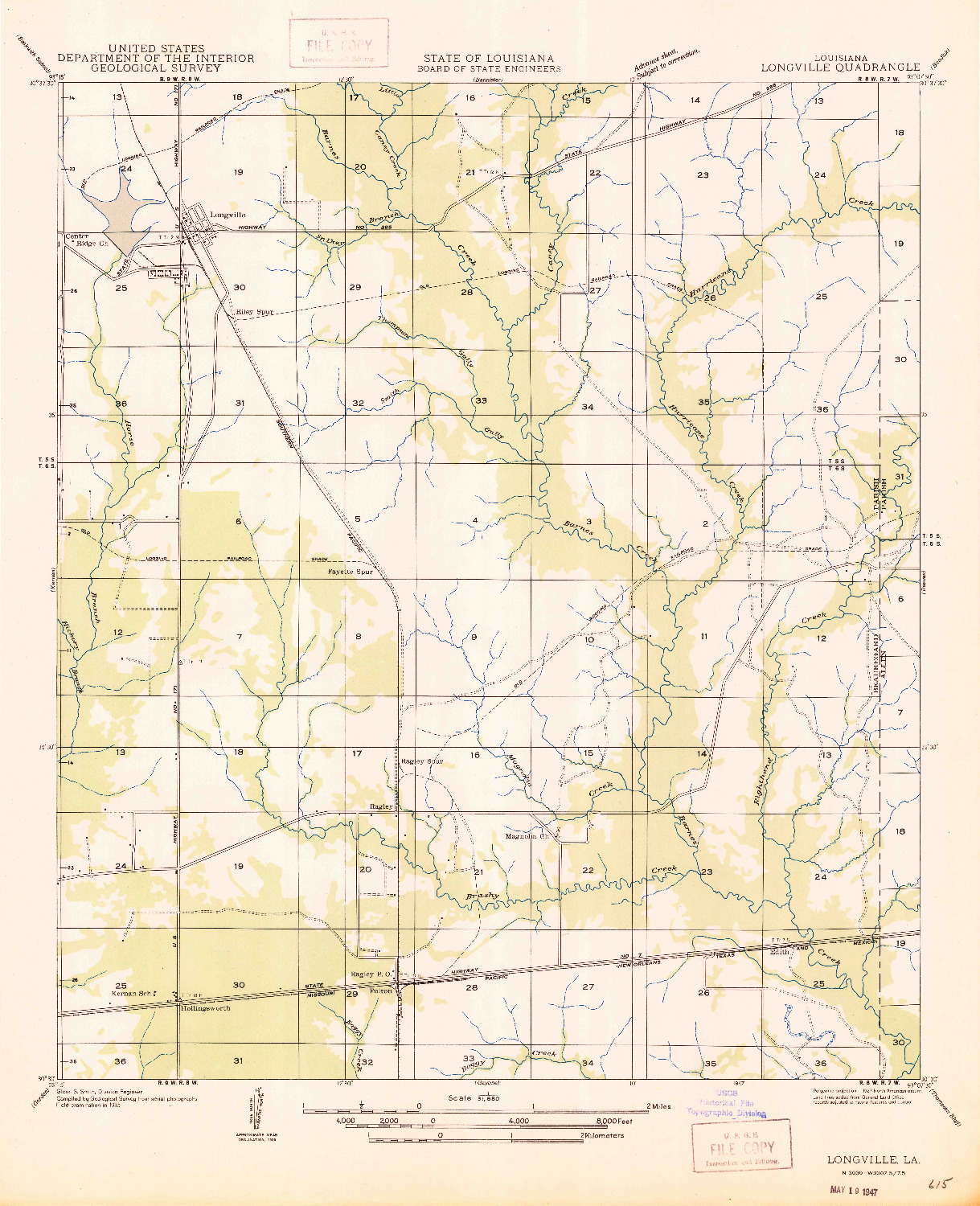 USGS 1:31680-SCALE QUADRANGLE FOR LONGVILLE, LA 1947