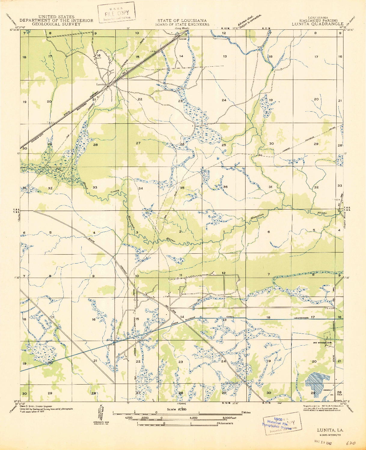 USGS 1:31680-SCALE QUADRANGLE FOR LUNITA, LA 1947