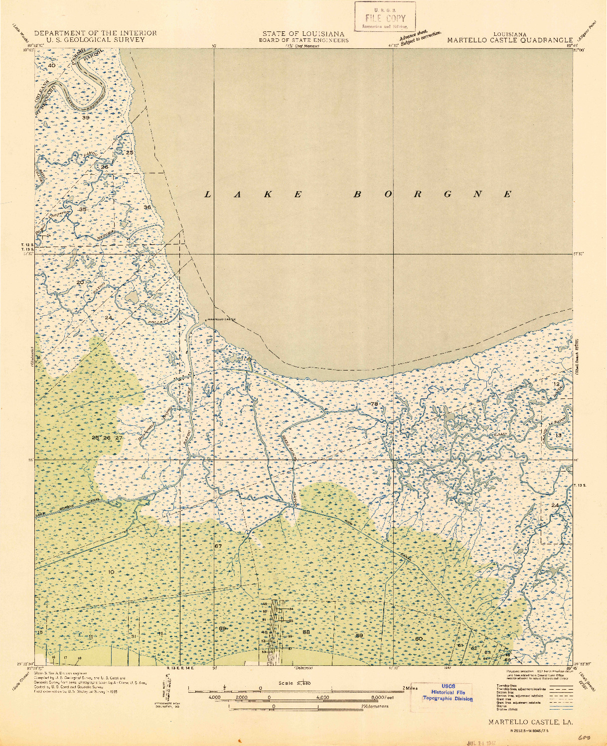 USGS 1:31680-SCALE QUADRANGLE FOR MARTELLO CASTLE, LA 1947