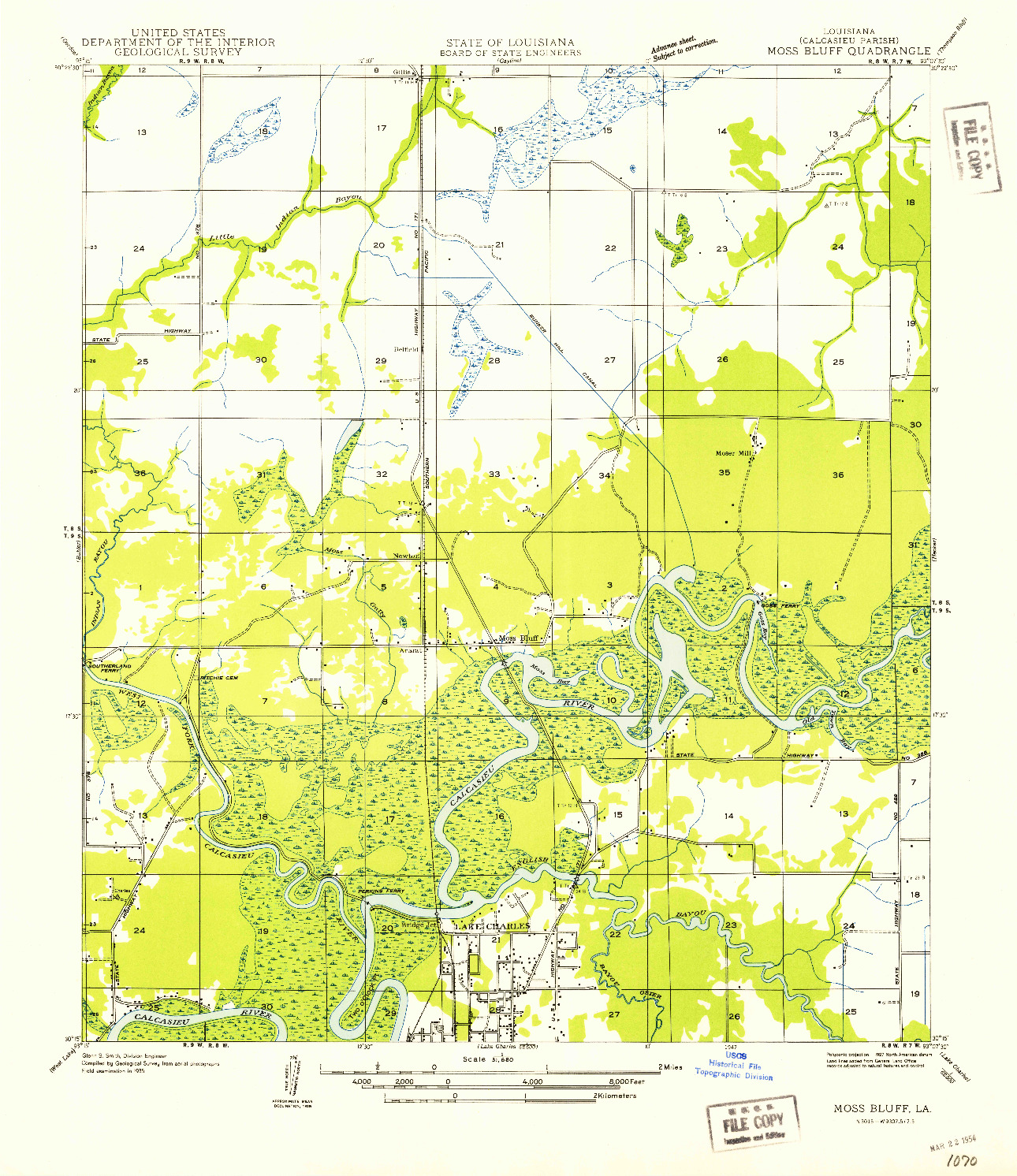 USGS 1:31680-SCALE QUADRANGLE FOR MOSS BLUFF, LA 1947