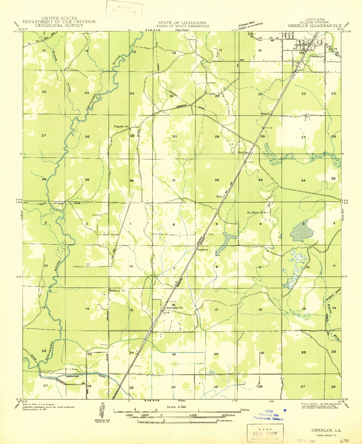USGS 1:31680-SCALE QUADRANGLE FOR OBERLIN, LA 1947