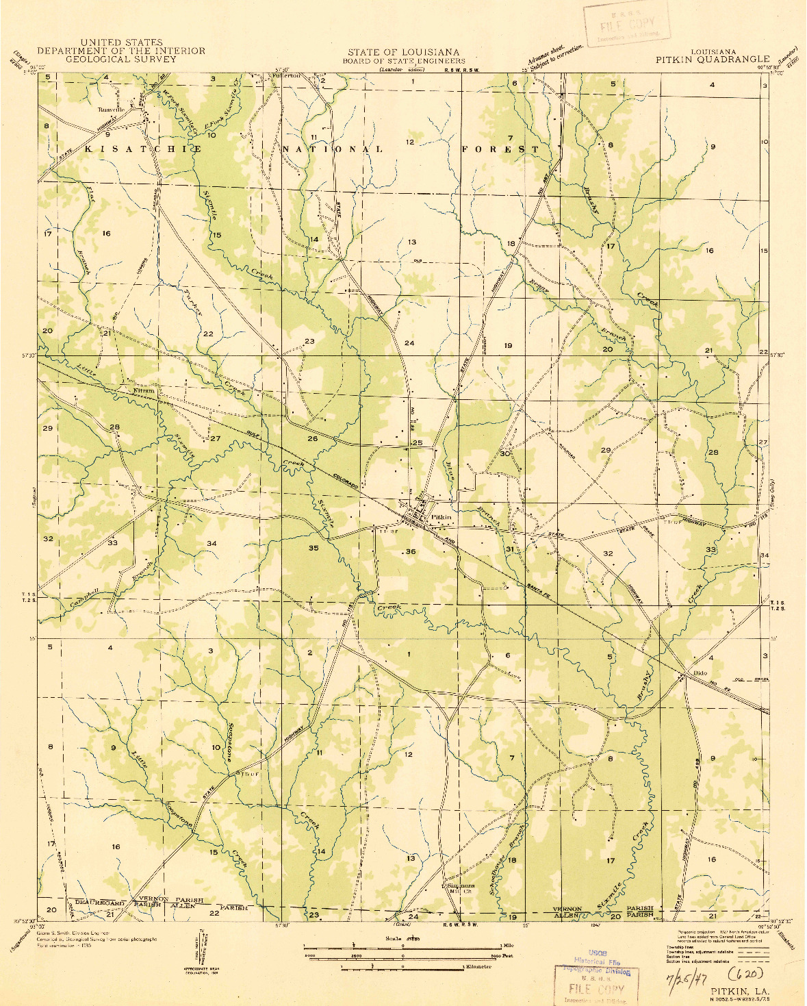USGS 1:31680-SCALE QUADRANGLE FOR PITKIN, LA 1947