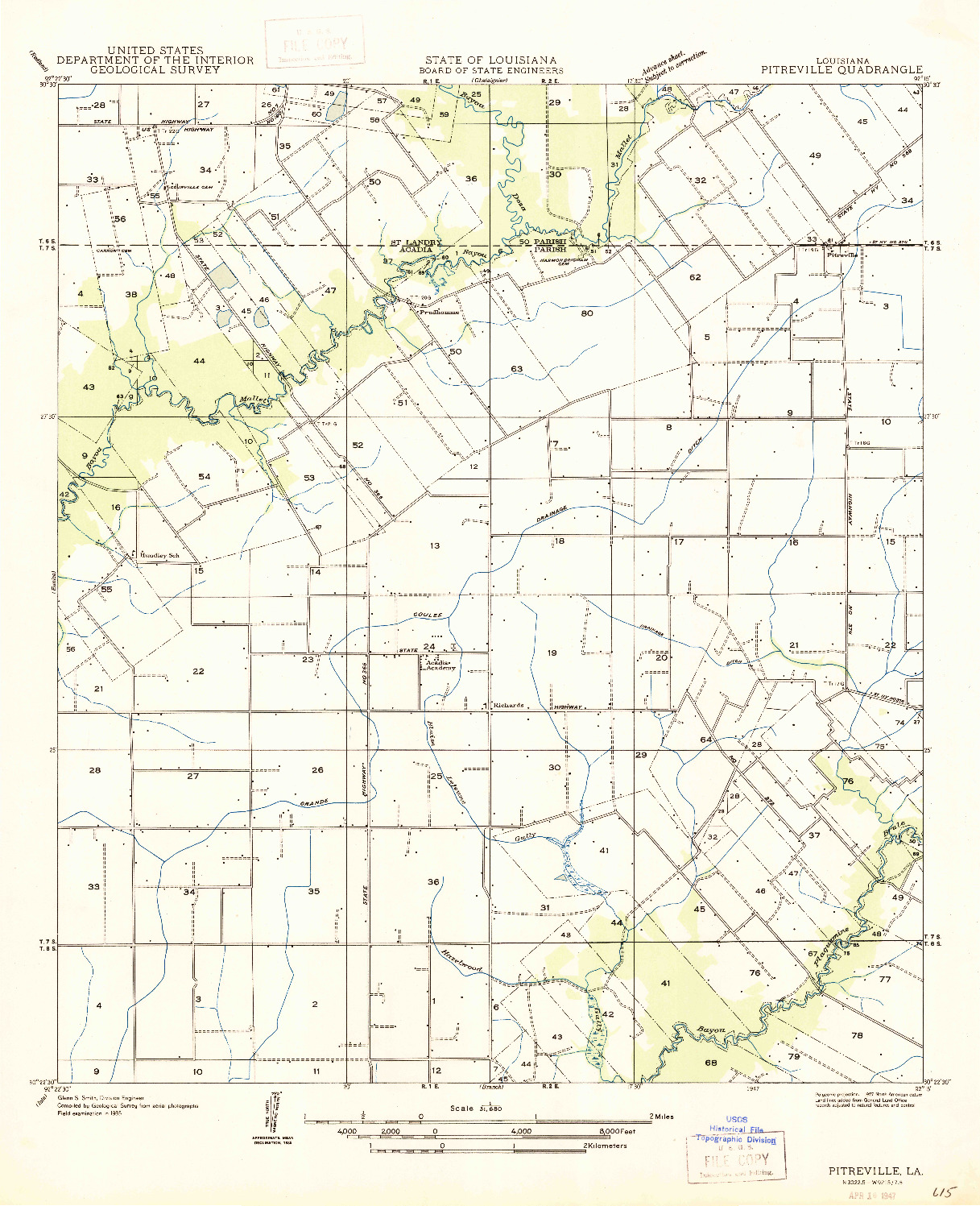 USGS 1:31680-SCALE QUADRANGLE FOR PITREVILLE, LA 1947
