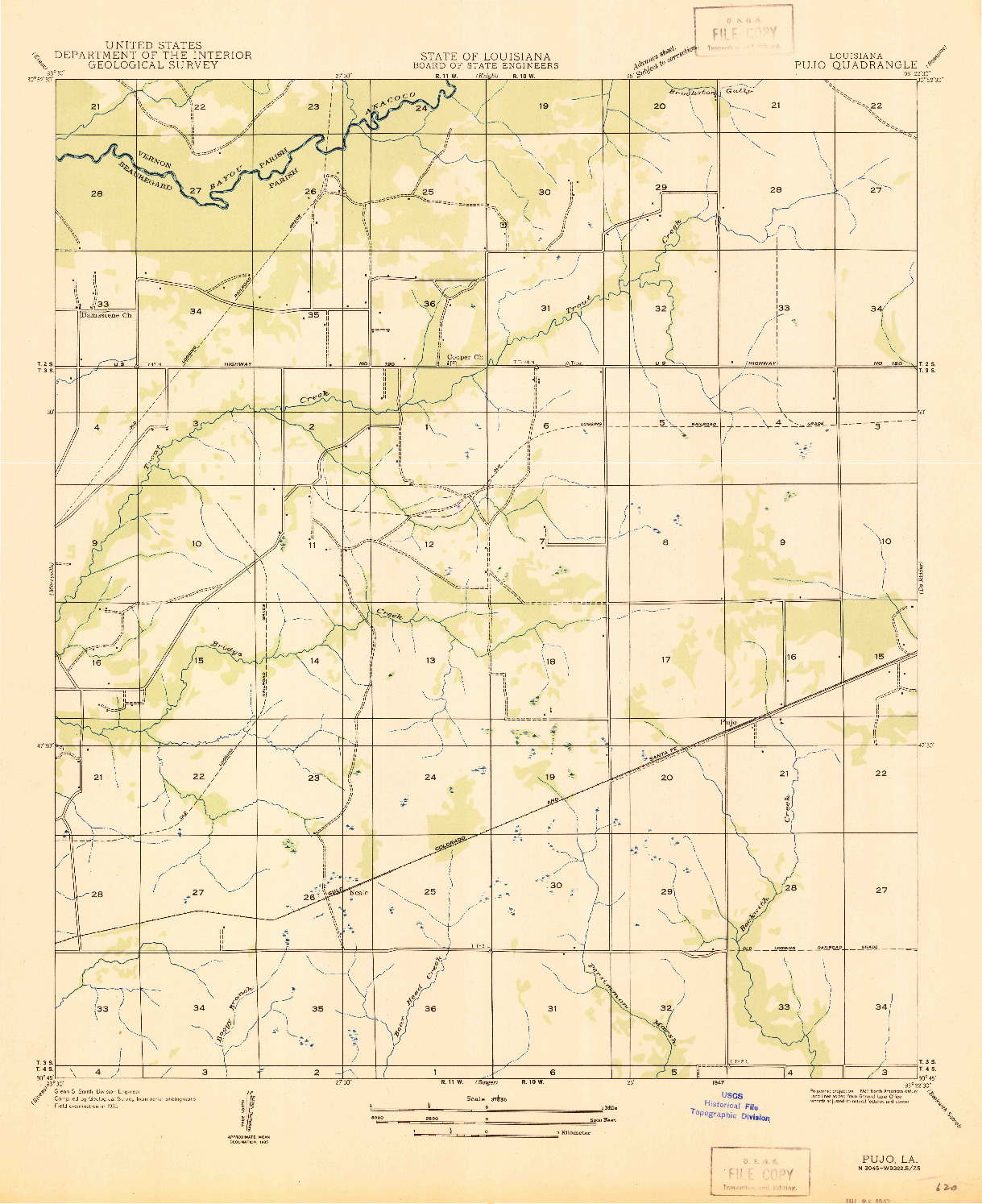 USGS 1:31680-SCALE QUADRANGLE FOR PUJO, LA 1947