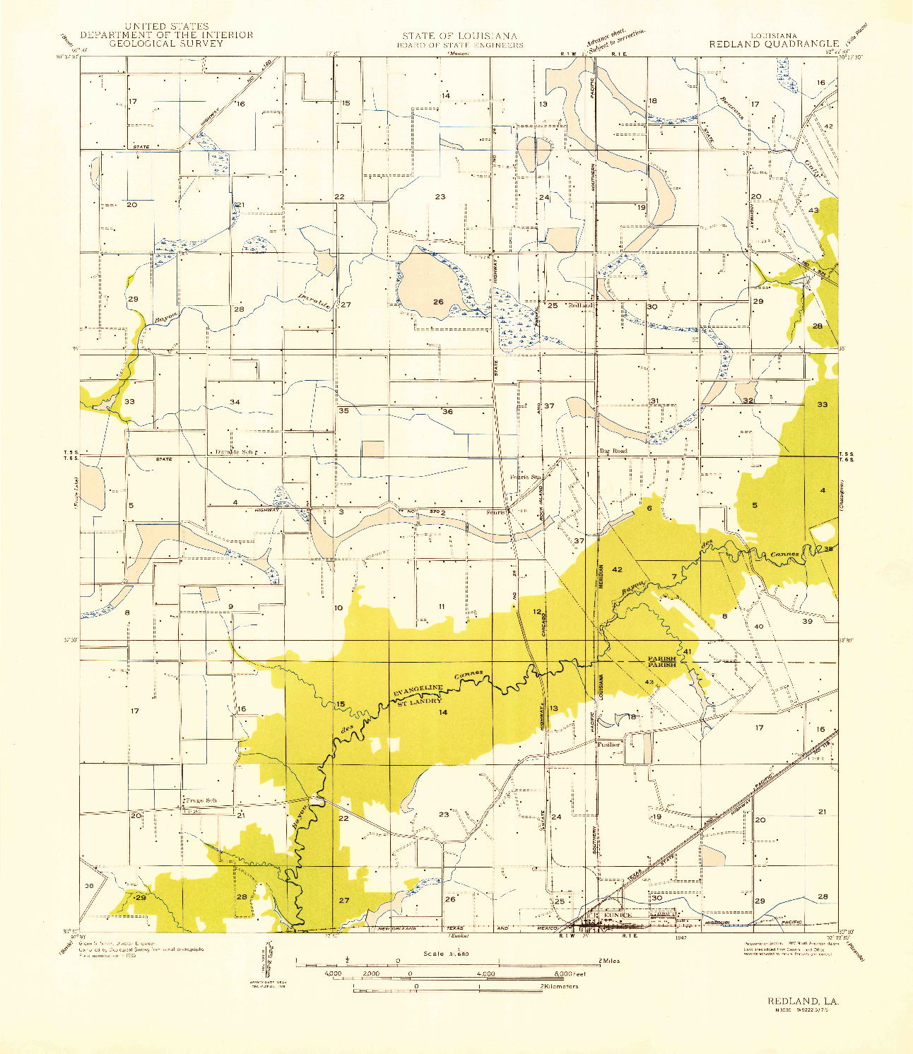 USGS 1:31680-SCALE QUADRANGLE FOR REDLAND, LA 1947