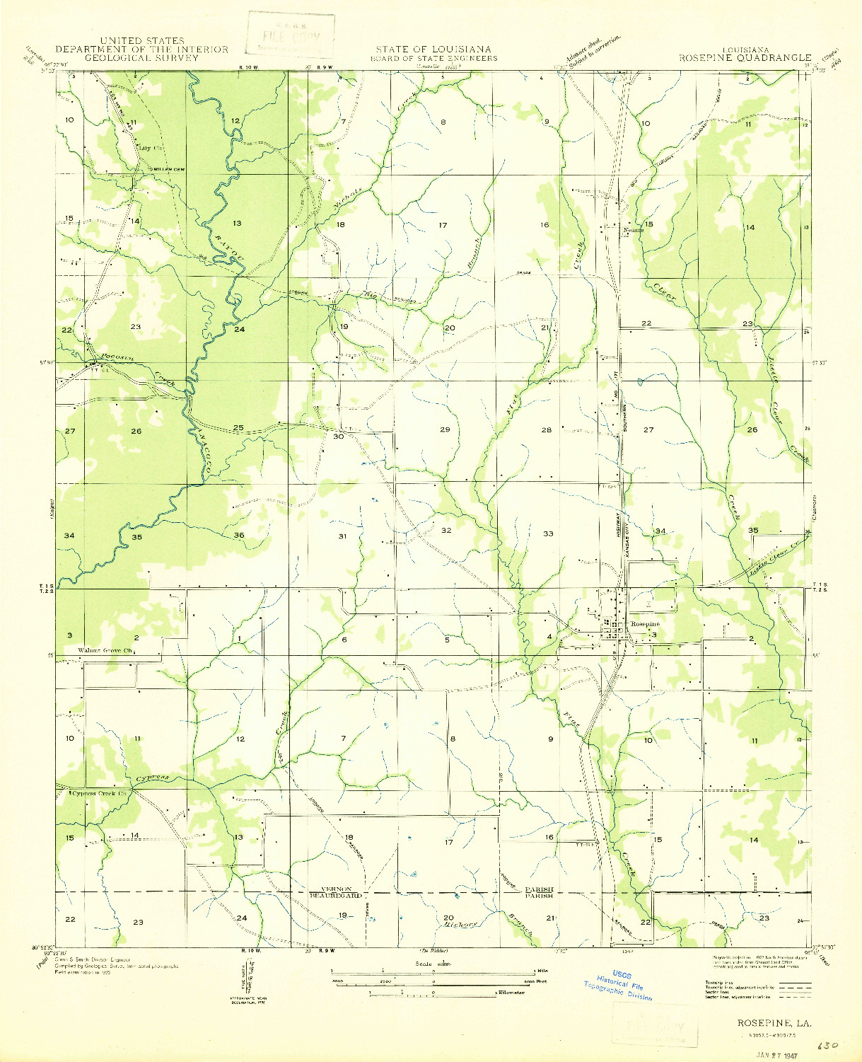 USGS 1:31680-SCALE QUADRANGLE FOR ROSEPINE, LA 1947