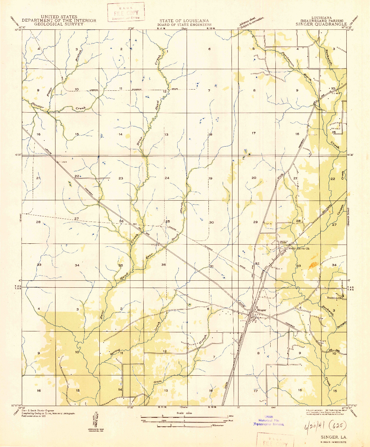 USGS 1:31680-SCALE QUADRANGLE FOR SINGER, LA 1947
