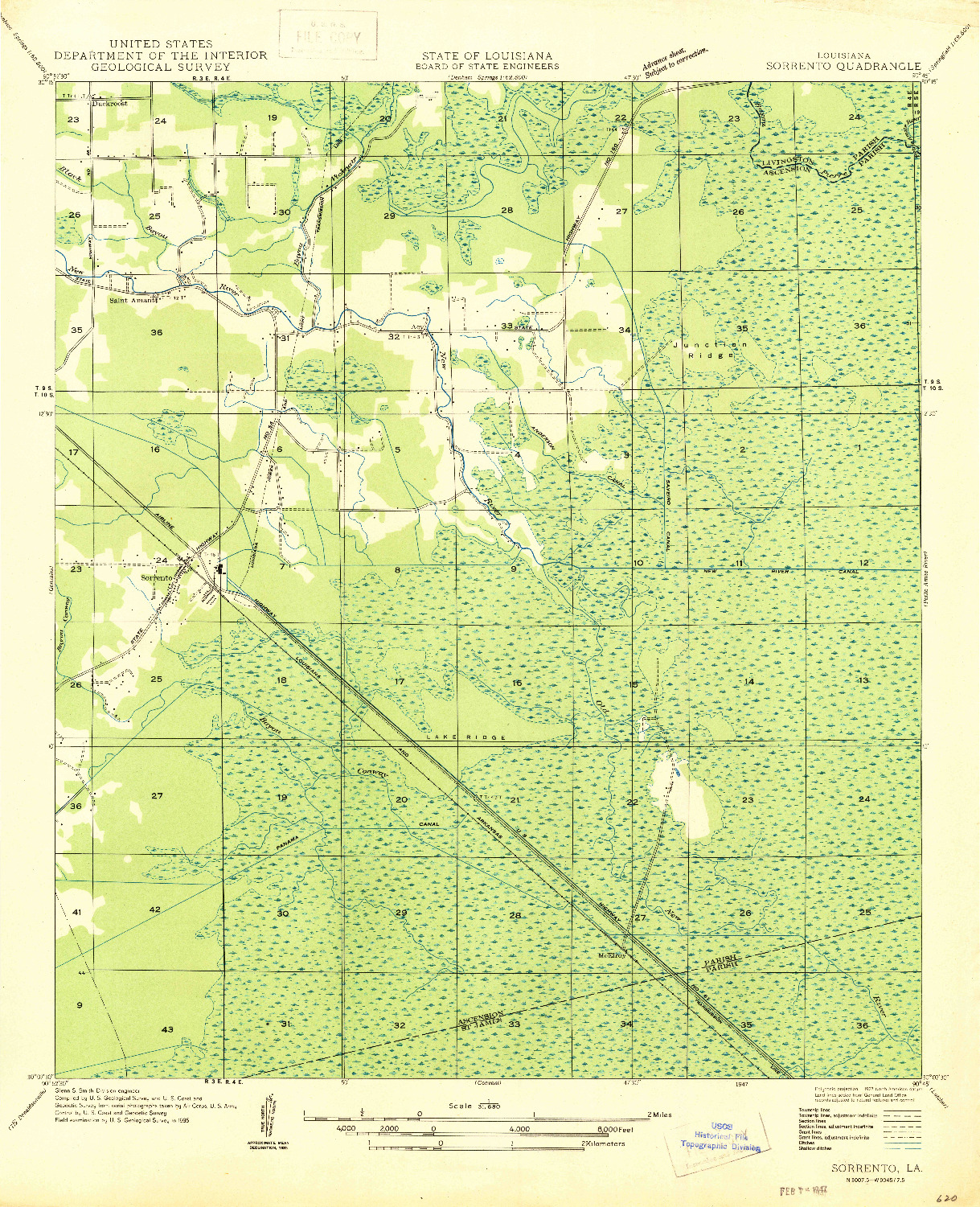 USGS 1:31680-SCALE QUADRANGLE FOR SORRENTO, LA 1947