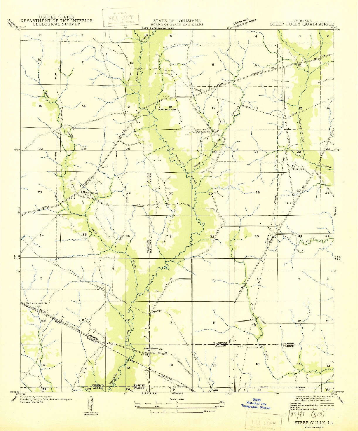 USGS 1:31680-SCALE QUADRANGLE FOR STEEP GULLY, LA 1947