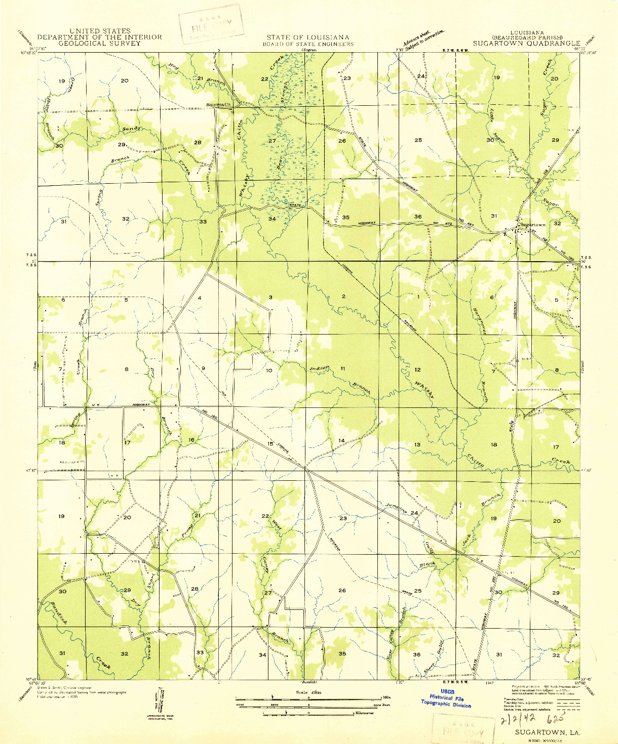 USGS 1:31680-SCALE QUADRANGLE FOR SUGARTOWN, LA 1947