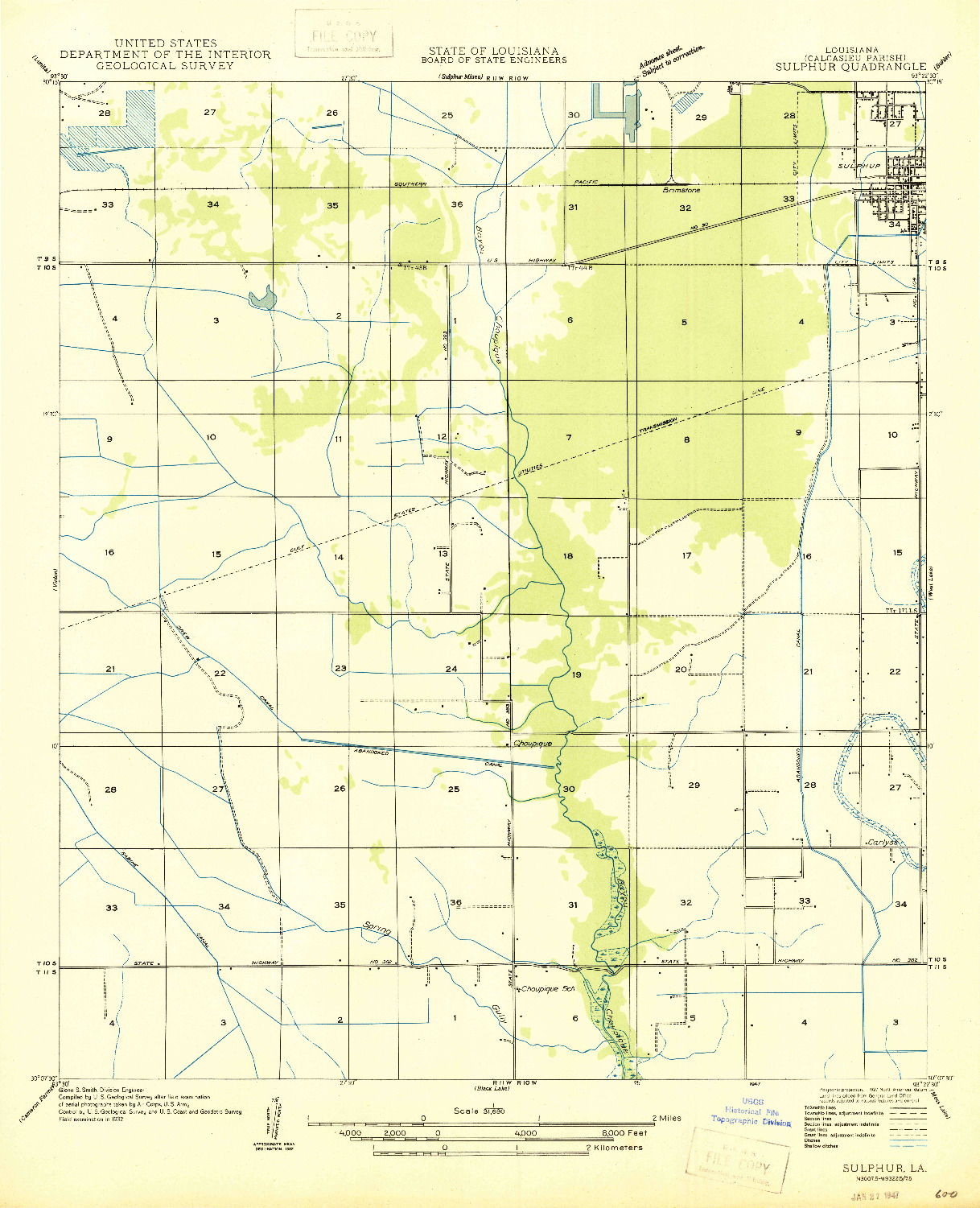 USGS 1:31680-SCALE QUADRANGLE FOR SULPHUR, LA 1947