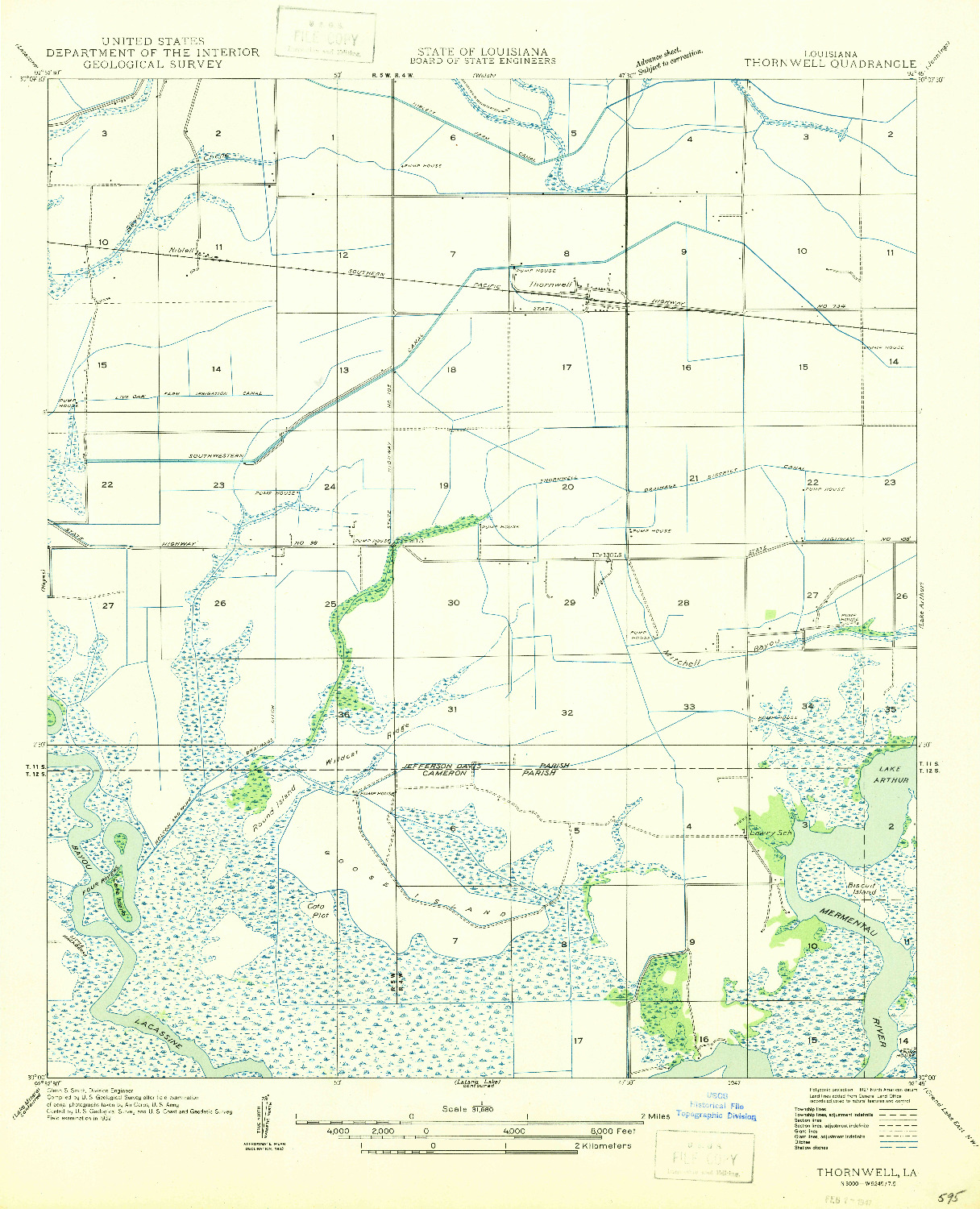 USGS 1:31680-SCALE QUADRANGLE FOR THORNWELL, LA 1947