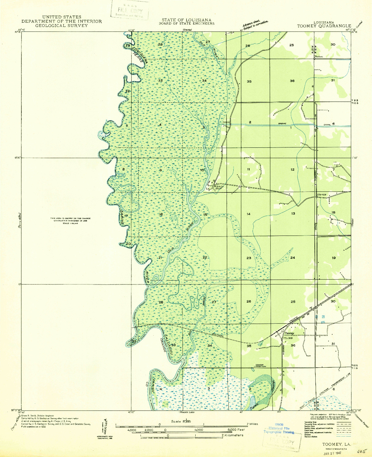 USGS 1:31680-SCALE QUADRANGLE FOR TOOMEY, LA 1947