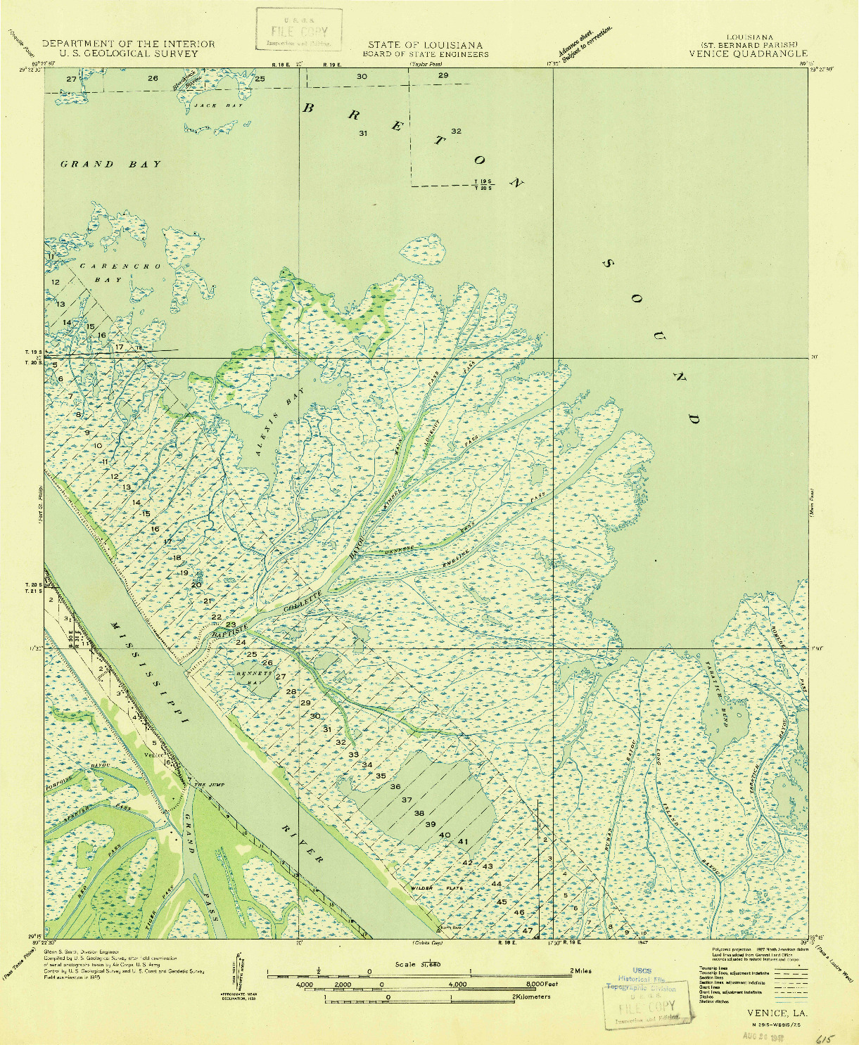 USGS 1:31680-SCALE QUADRANGLE FOR VENICE, LA 1947