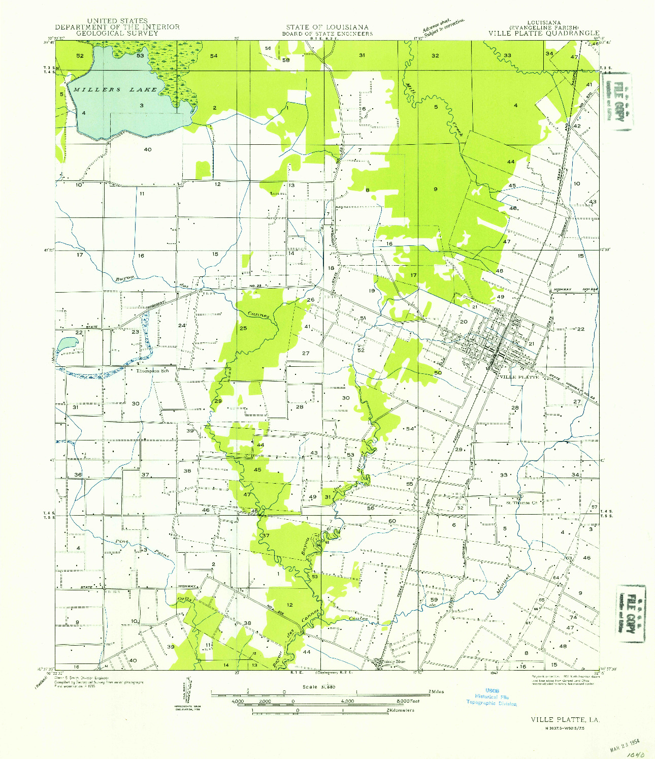 USGS 1:31680-SCALE QUADRANGLE FOR VILLE PLATTE, LA 1947