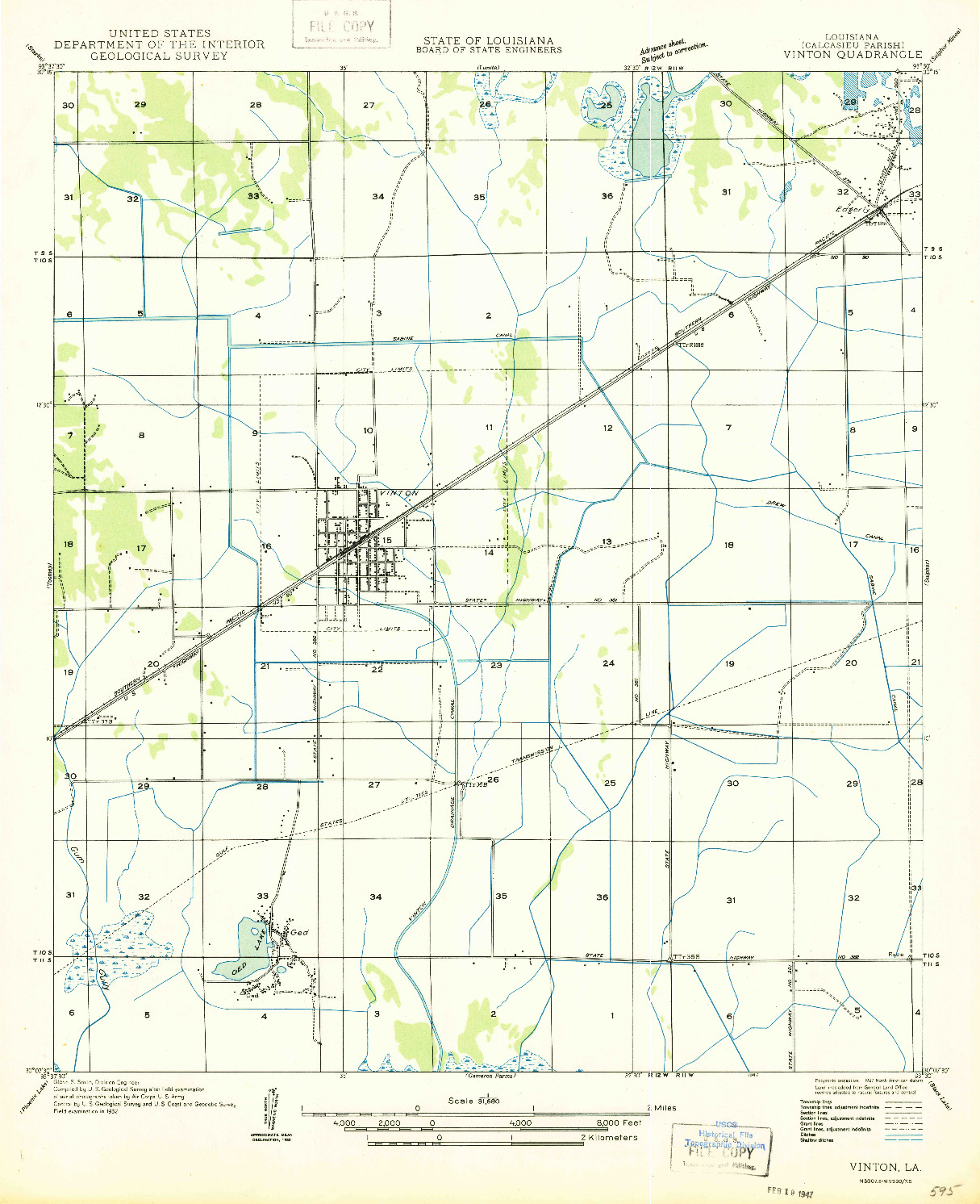 USGS 1:31680-SCALE QUADRANGLE FOR VINTON, LA 1947