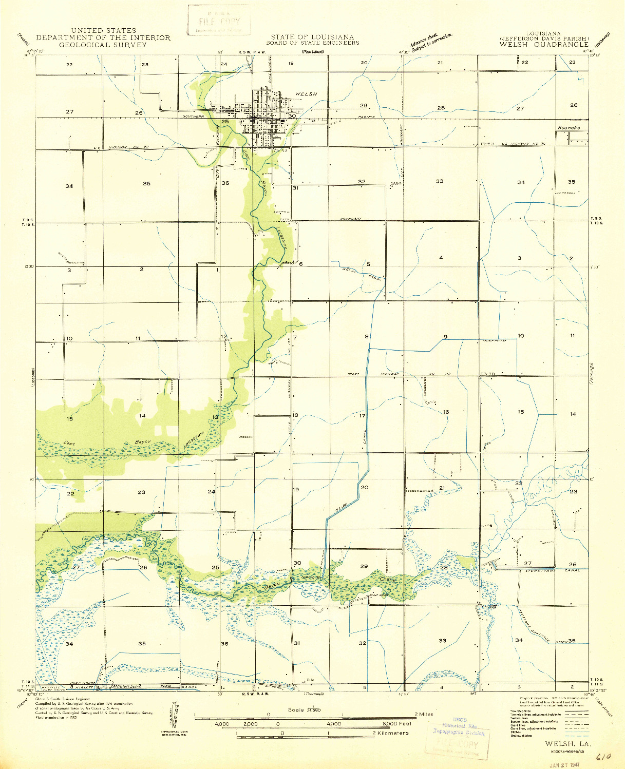 USGS 1:31680-SCALE QUADRANGLE FOR WELSH, LA 1947