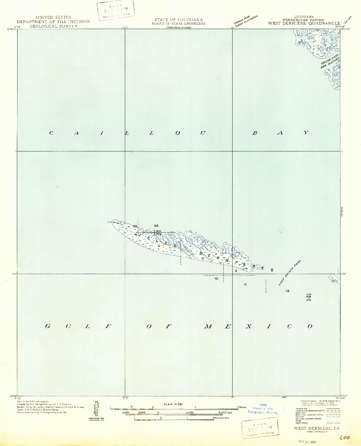 USGS 1:31680-SCALE QUADRANGLE FOR WEST DERNIERE, LA 1947