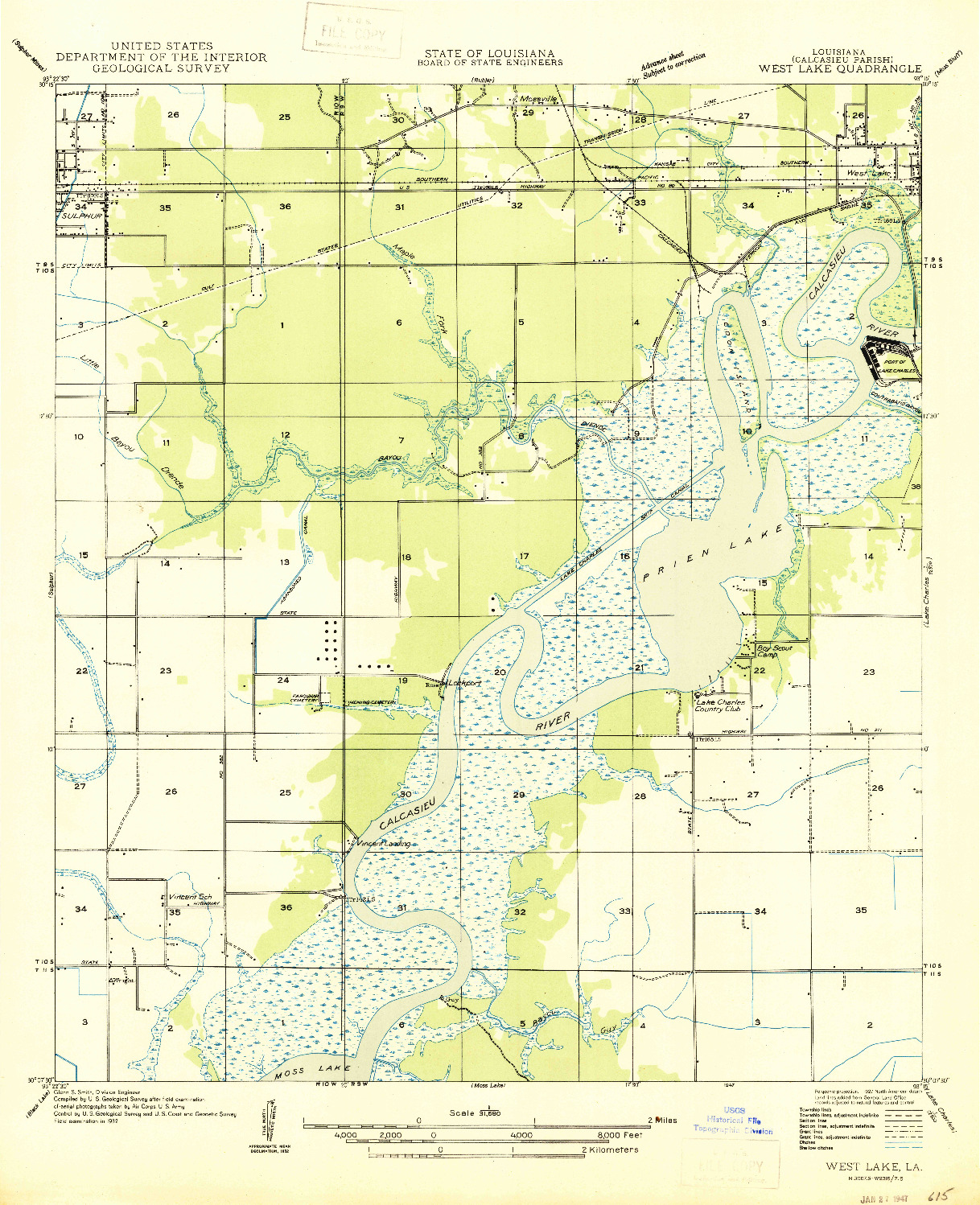 USGS 1:31680-SCALE QUADRANGLE FOR WEST LAKE, LA 1947