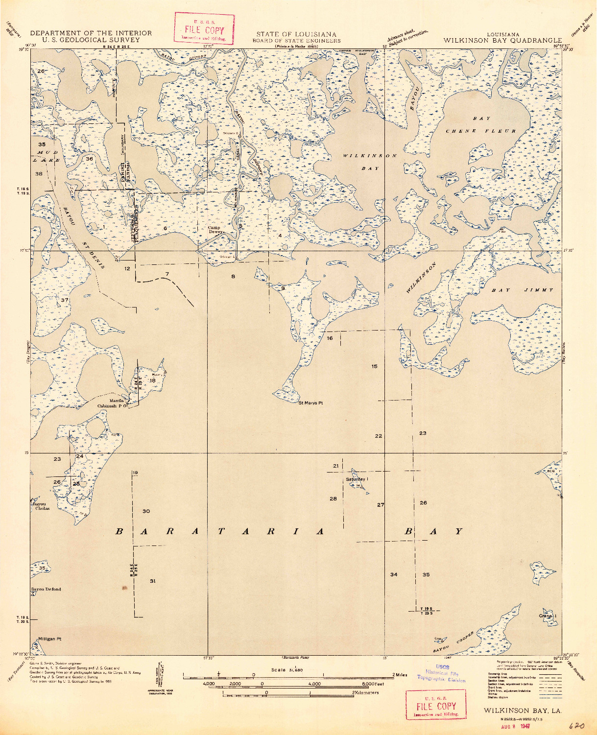 USGS 1:31680-SCALE QUADRANGLE FOR WILKINSON BAY, LA 1947