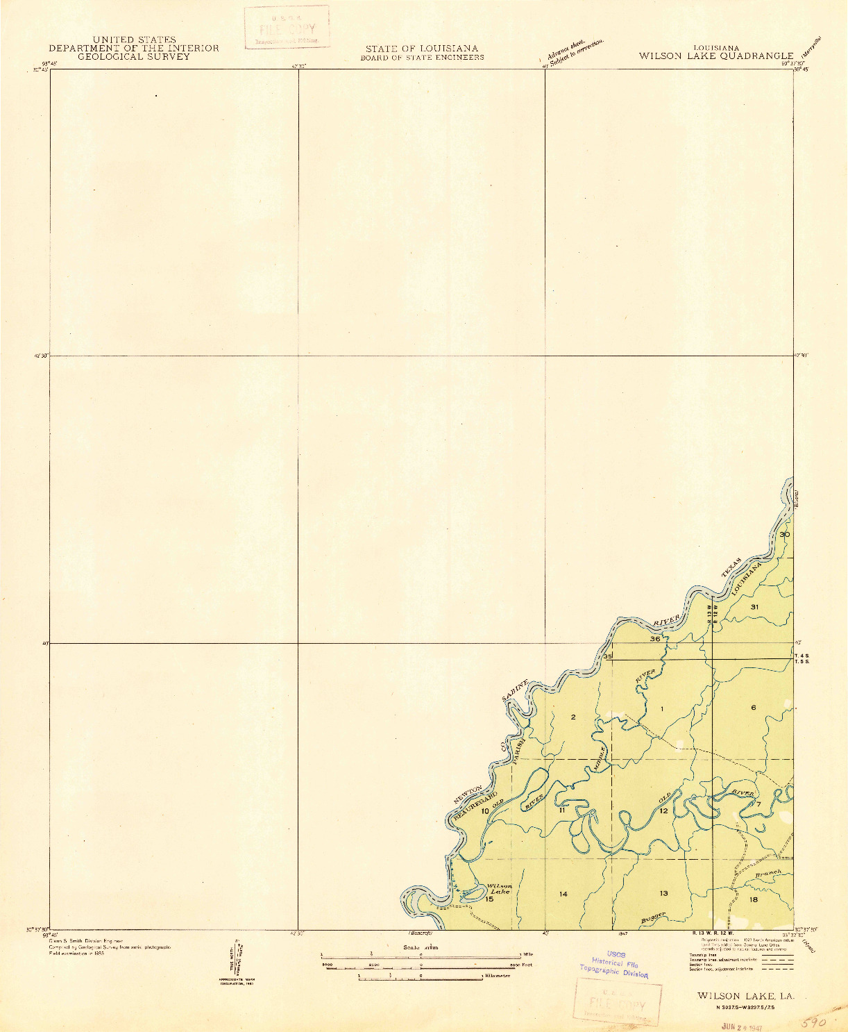 USGS 1:31680-SCALE QUADRANGLE FOR WILSON LAKE, LA 1947