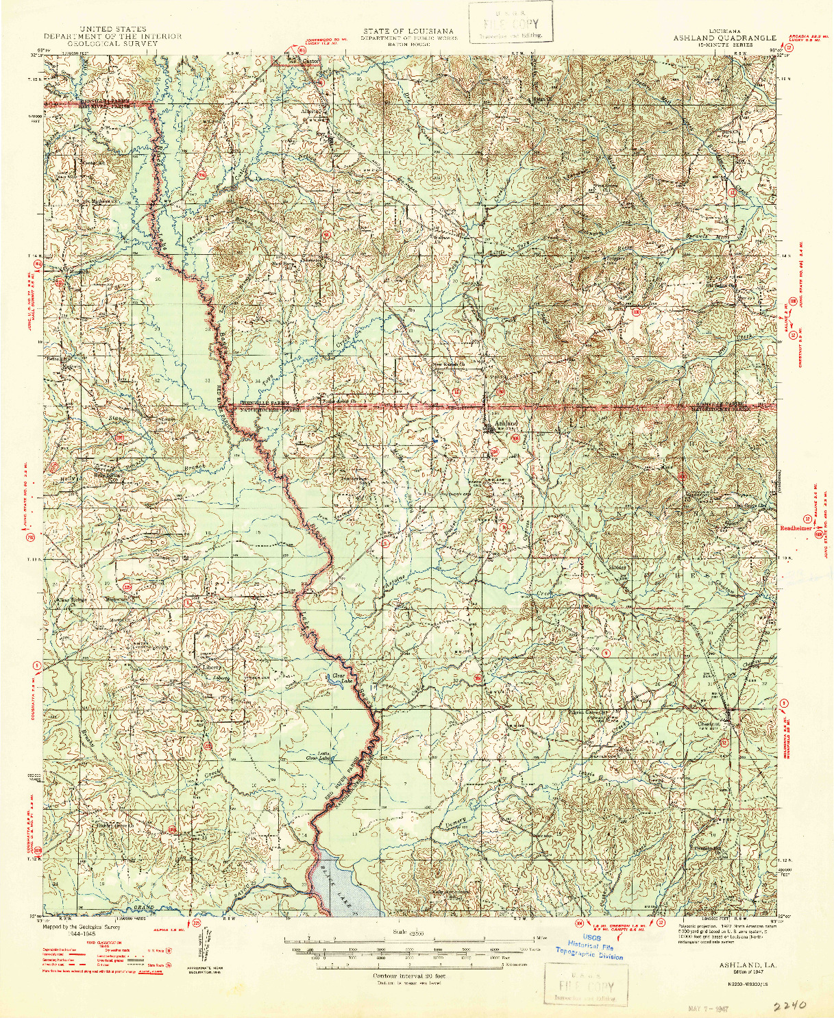 USGS 1:62500-SCALE QUADRANGLE FOR ASHLAND, LA 1947