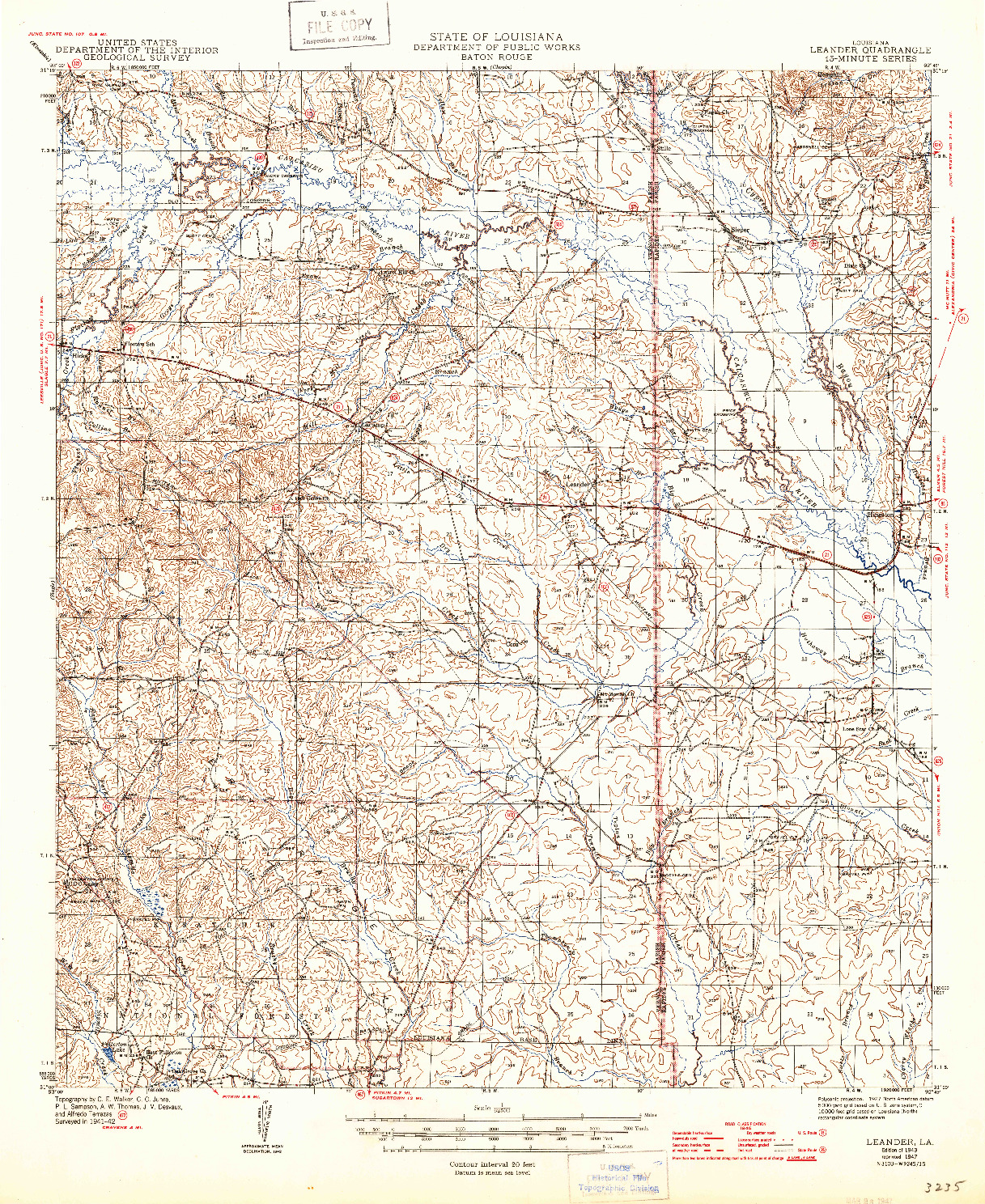 USGS 1:62500-SCALE QUADRANGLE FOR LEANDER, LA 1943