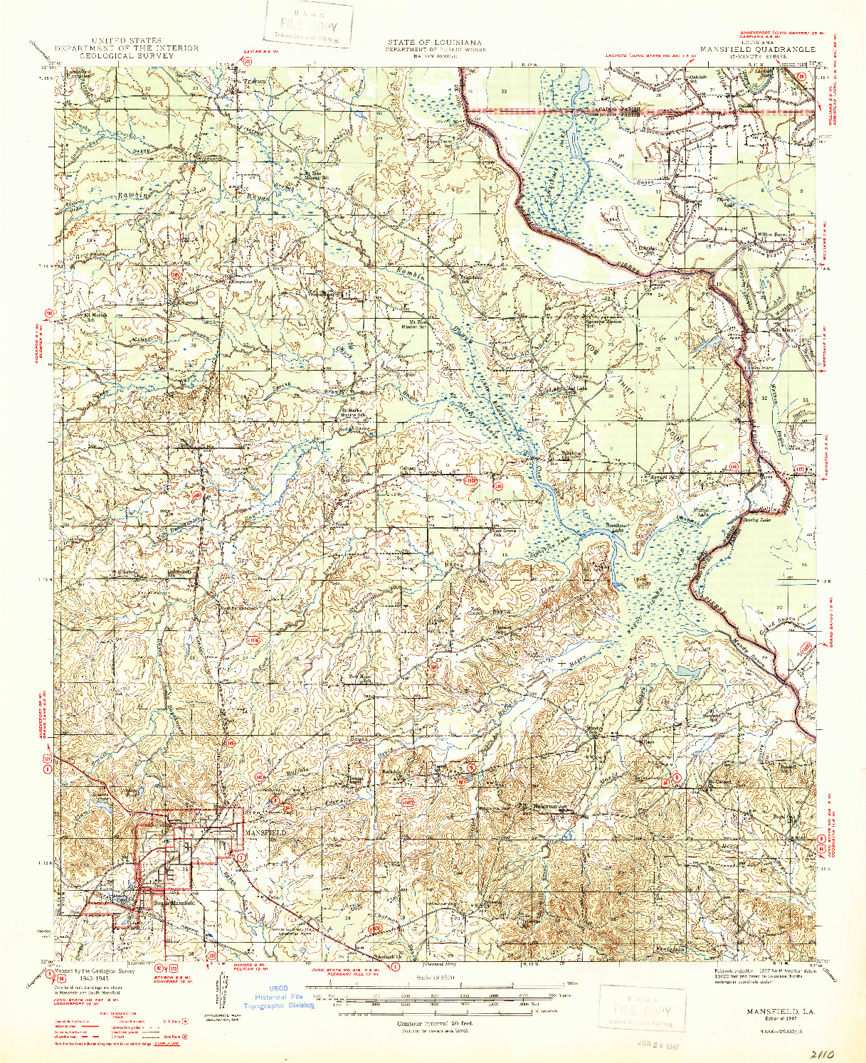 USGS 1:62500-SCALE QUADRANGLE FOR MANSFIELD, LA 1947