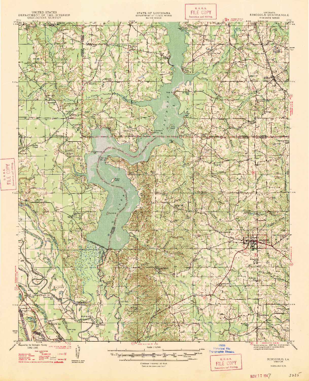 USGS 1:62500-SCALE QUADRANGLE FOR RINGGOLD, LA 1947